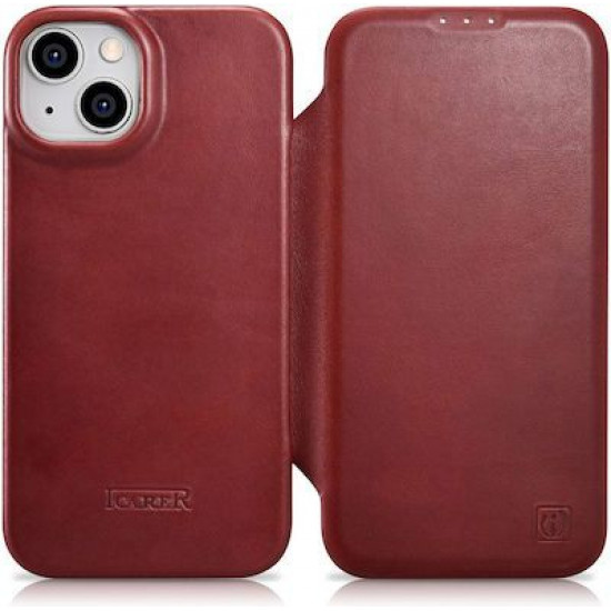 iCarer AKI 14220707 iPhone 14 Plus Curved Edge Leather Folio Red