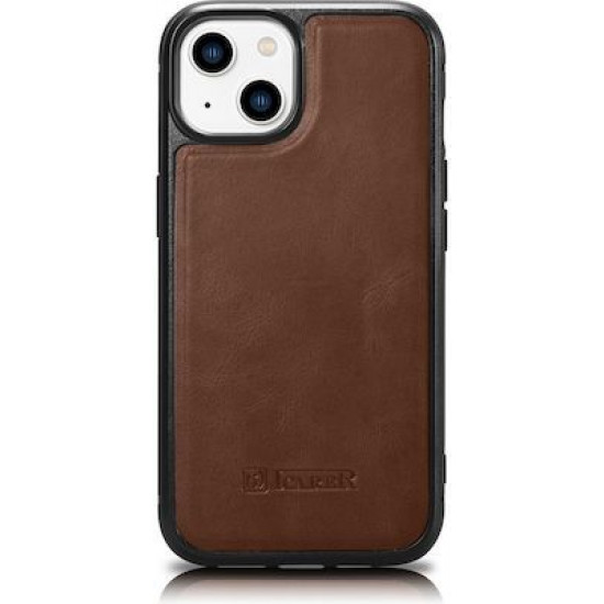 iCarer WMI14220717 iPhone 14 Genuine Leather TPU Back Cover Dark Brown