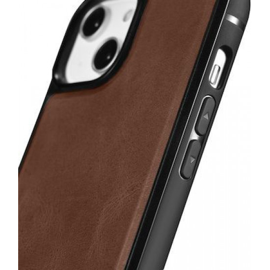 iCarer WMI14220717 iPhone 14 Genuine Leather TPU Back Cover Dark Brown