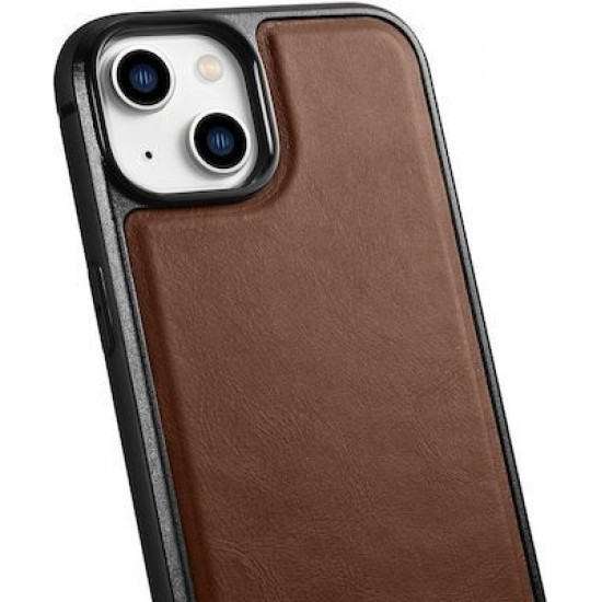 iCarer WMI14220717 iPhone 14 Genuine Leather TPU Back Cover Dark Brown