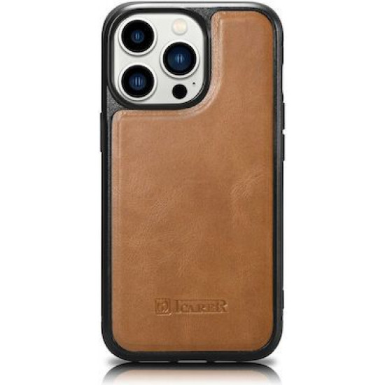 iCarer WMI14220720 iPhone 14 Pro Max Genuine Leather TPU Back Cover Light Brown