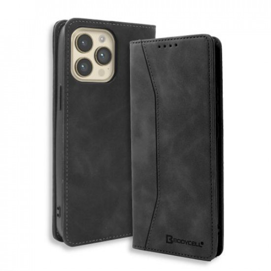 Bodycell Book Case Pu Leather iPhone 15 Pro  Black