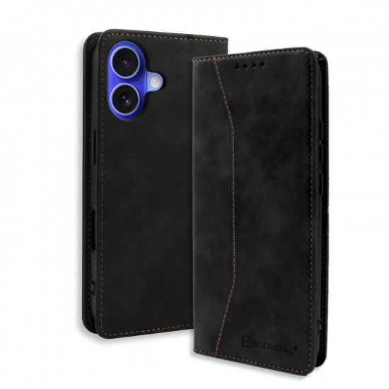 Bodycell Book Case Pu Leather iPhone 16 Plus Black